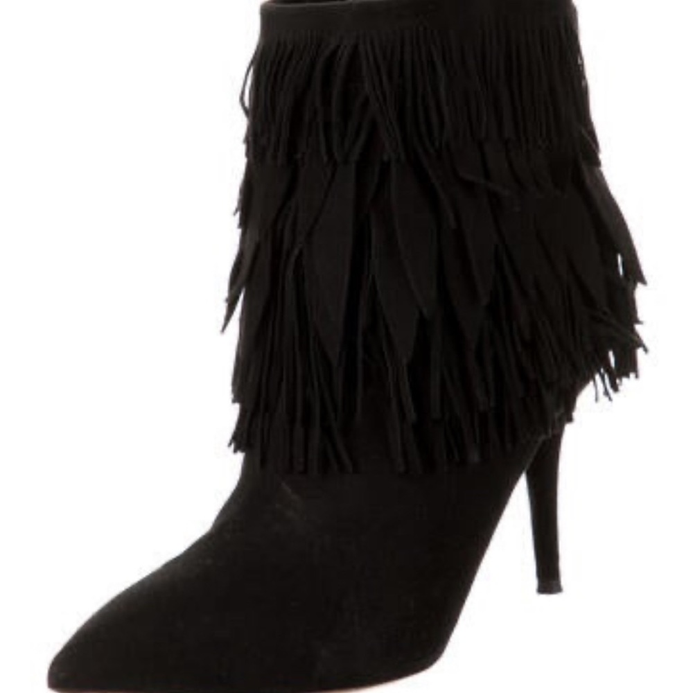 Aquazzura Black Suede Fringe Ankle Booties - Picture 1 of 10